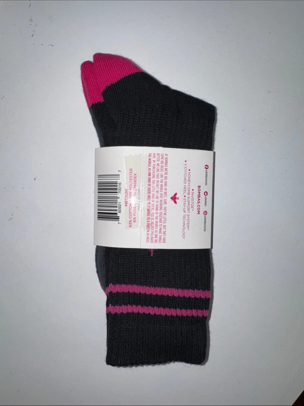 Bombas Black and Hot Pink Colorblock Crew Socks